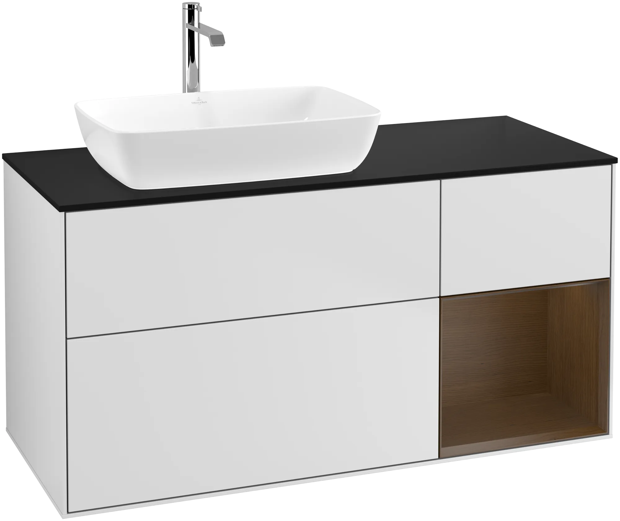 Villeroy & Boch Finion Waschbeckenunterschrank G81 1200x603x501mm White Matt Lacquer / Walnut Veneer / Glass Black Matt
