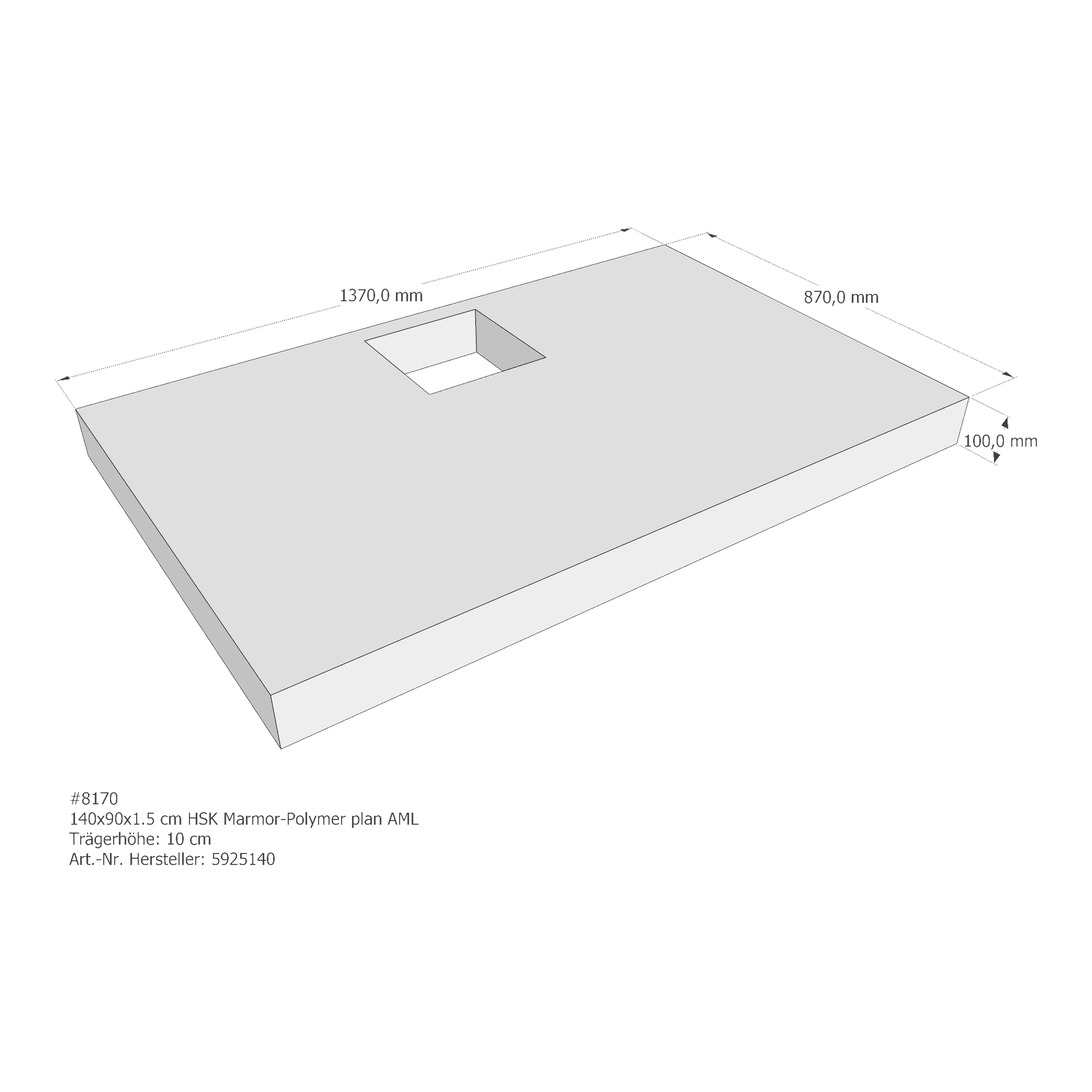 Duschwannenträger HSK Marmor-Polymer plan 140x90x1,5 cm AML