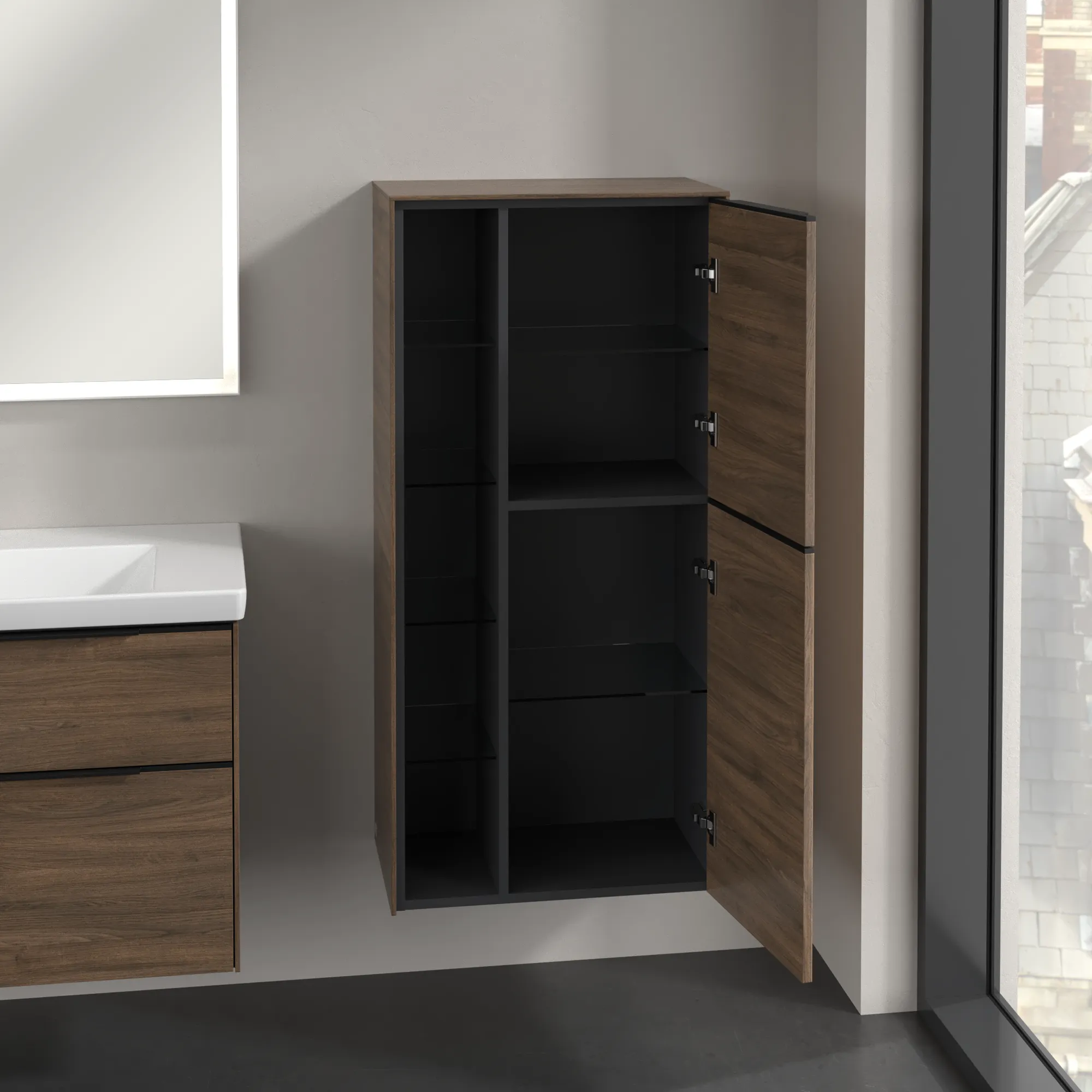 Villeroy & Boch Subway 3.0 Mittelschrank, Arizona Oak, 1200x574x346 mm, 2 Türen, SoftClosing, Wandmontage