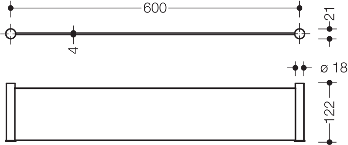 HEWI Ablage „System 162“ in 62,1 × 1,8 × 12,2 cm