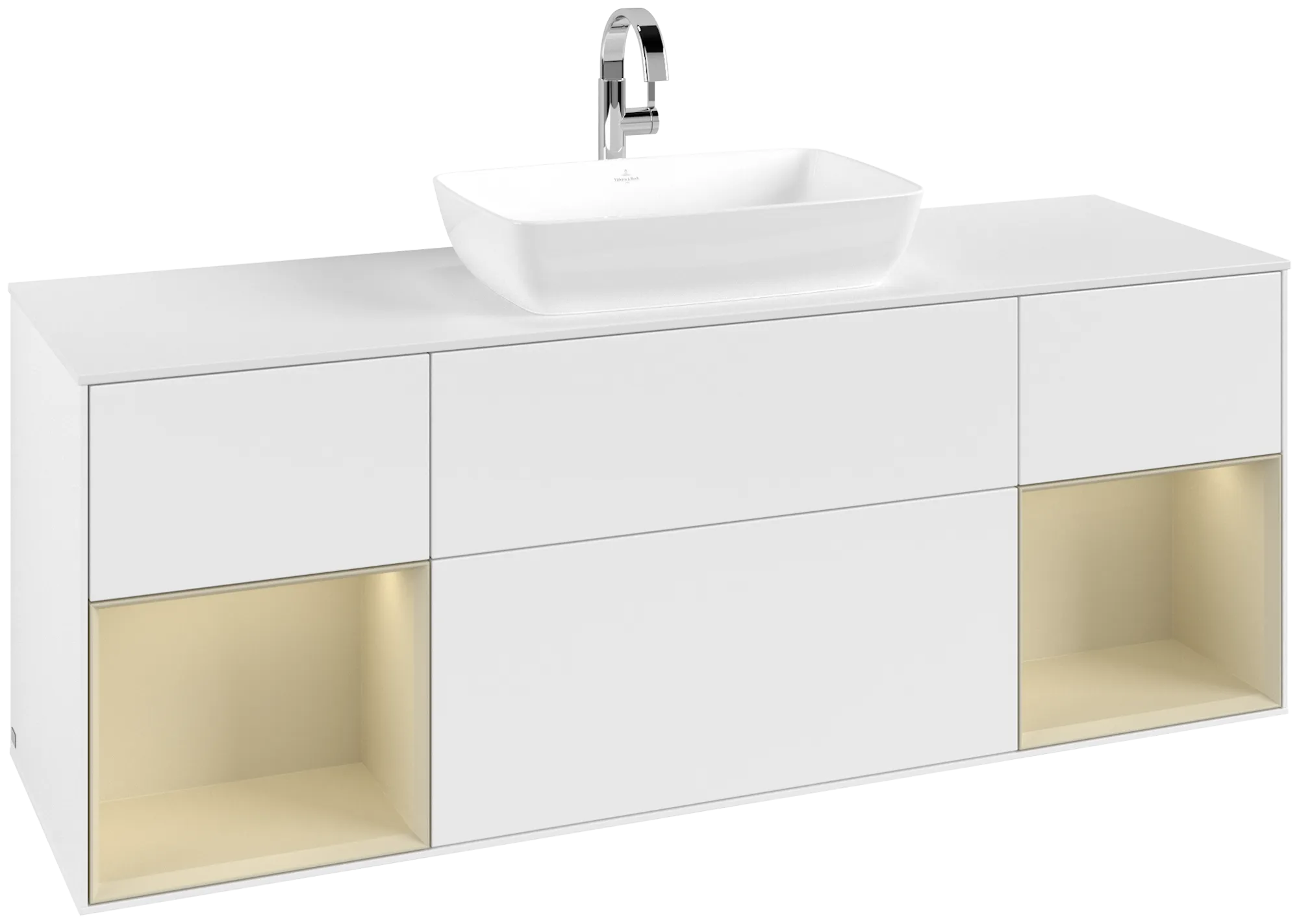 Villeroy & Boch Waschtischunterschrank „Finion“ für Schrankwaschtisch 1600 × 603 × 501 mm White Matt Lacquer, für Becken mittig, mit Hahnlochbohrung