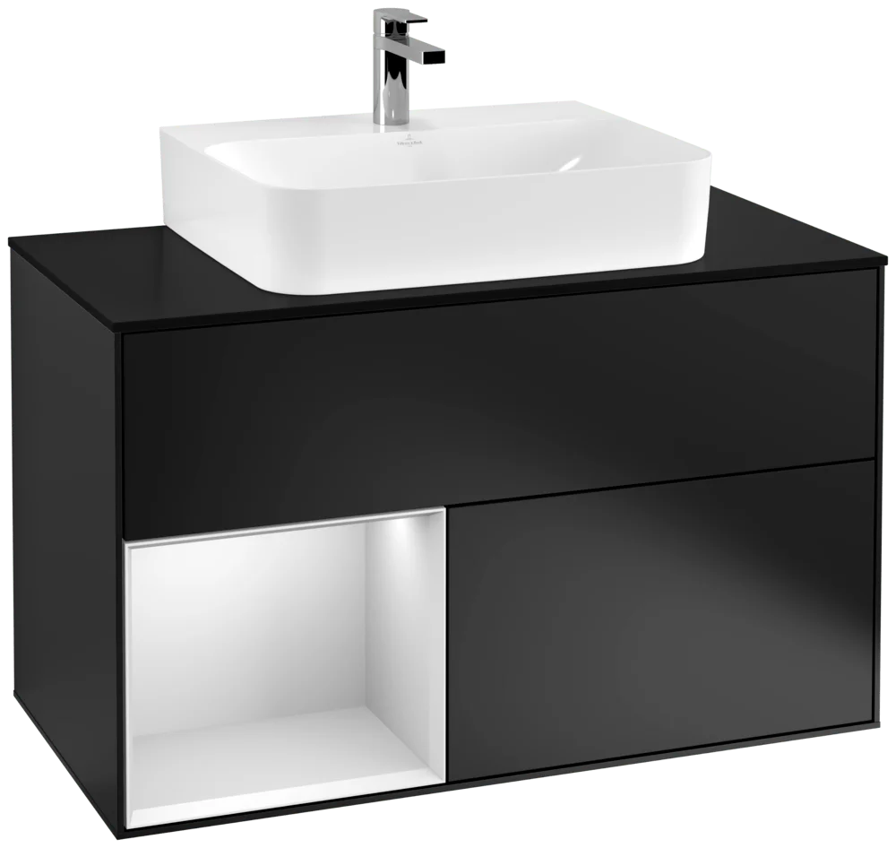 Villeroy & Boch Waschbeckenunterschrank Finion F11, 1000 x 603 x 501 mm, Black Matt Lacquer, mit Beleuchtung und Push-to-open Funktion