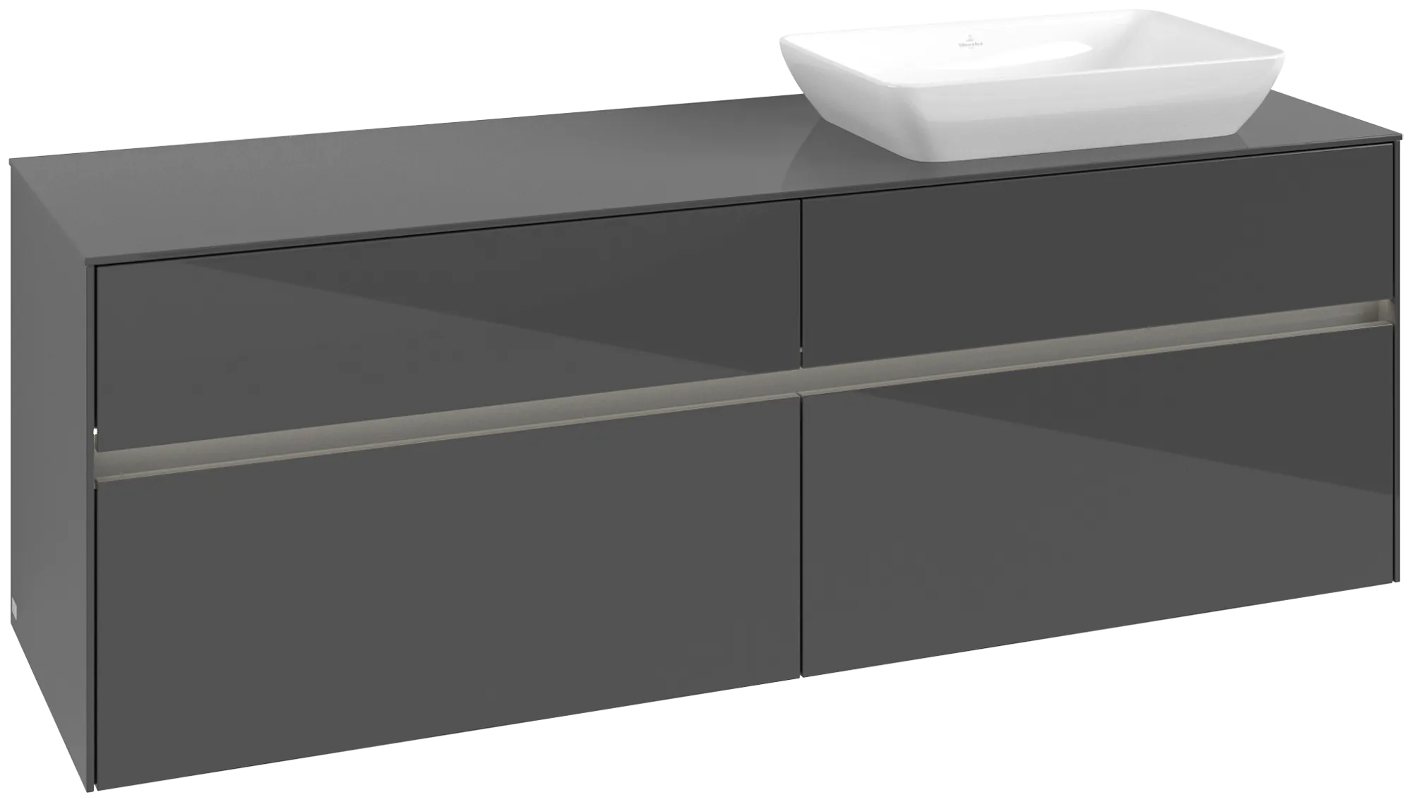 Villeroy & Boch Waschtischunterschrank „Collaro“ 1600 × 548 × 500 mm Glossy Grey, mit Beleuchtung, für Becken rechts Villeroy & Boch Waschtischunterschrank „Collaro“ 1600 × 548 × 500 mm Glossy Grey, mit Beleuchtung, für Becken rechts