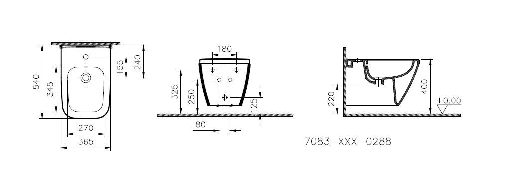 VitrA Integra Square Wand-Bidet, eckig, 540 mm, Weiß Hochglanz, V-Fit 2.0 VitrA Integra Square Wand-Bidet, eckig, 540 mm, Weiß Hochglanz, V-Fit 2.0