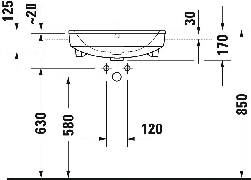 Einbauwaschtisch „No.1“, mit Überlauf, Hahnlochposition mittig Einbauwaschtisch „No.1“, mit Überlauf, Hahnlochposition mittig
