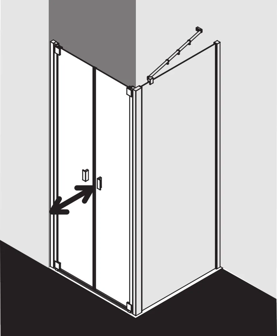 Kermi Pendeltür für Nische und Ecke „RAYA“ Glas Klar, Profile Silber Mattglanz, BV: 893 - 953 mm GAK: 880 - 930 mm WE: 893 - 953 mm H: 2000 mm