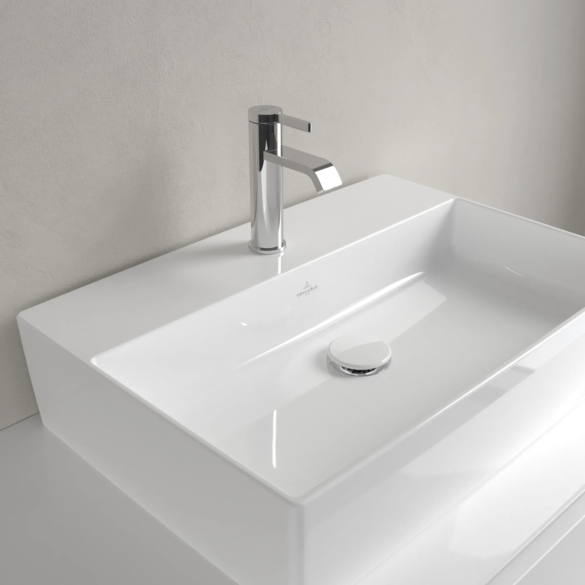 Villeroy & Boch Aufsatzwaschtisch aus TitanCeram „Memento 2.0“ 600 × 420 × 140 mm, mit Hahnlochbohrung, Hahnlochposition mittig in Weiß Alpin