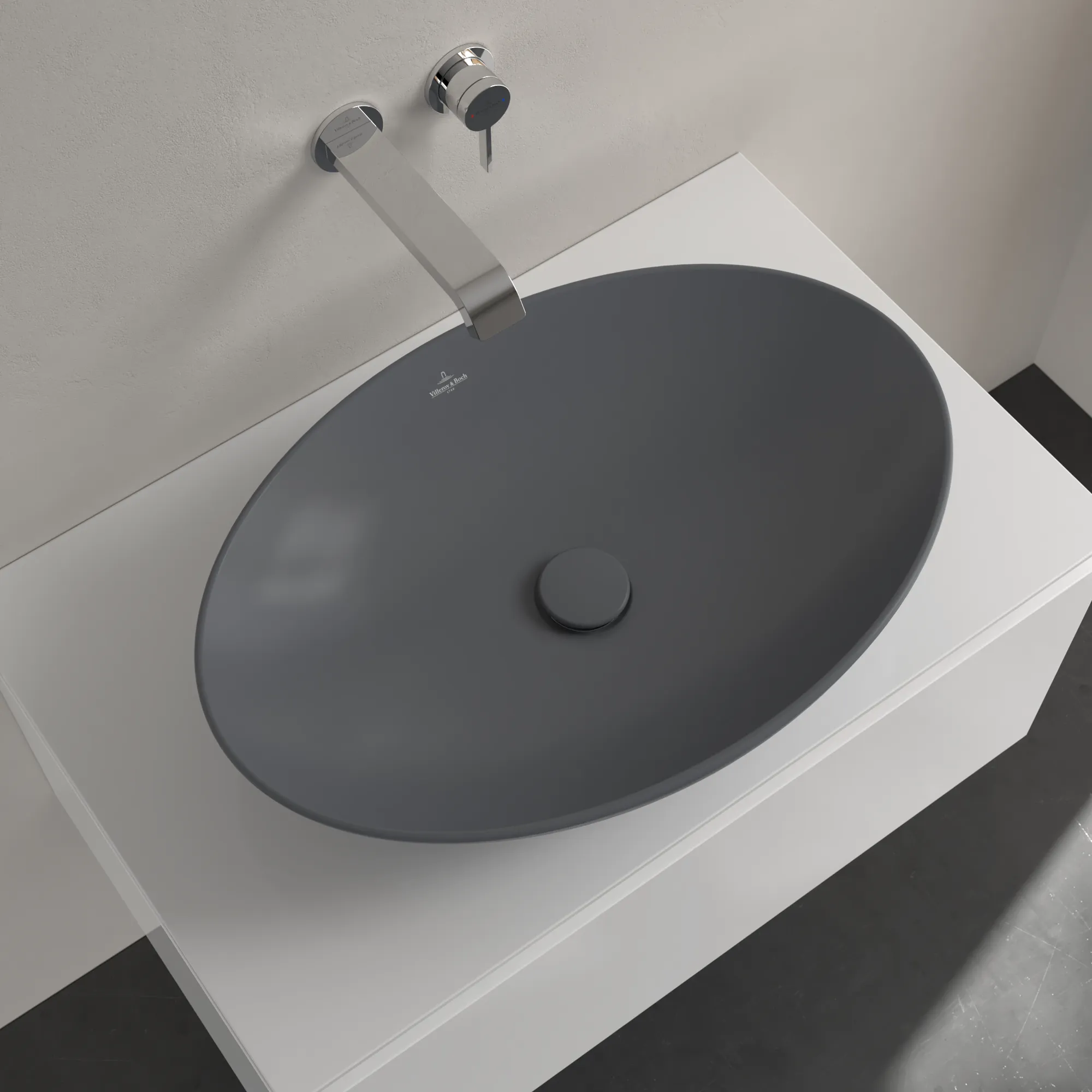 Villeroy & Boch Aufsatzwaschtisch aus TitanCeram „Loop & Friends“ 620 × 420 × 150 mm, ohne Hahnlochbohrung in Graphite