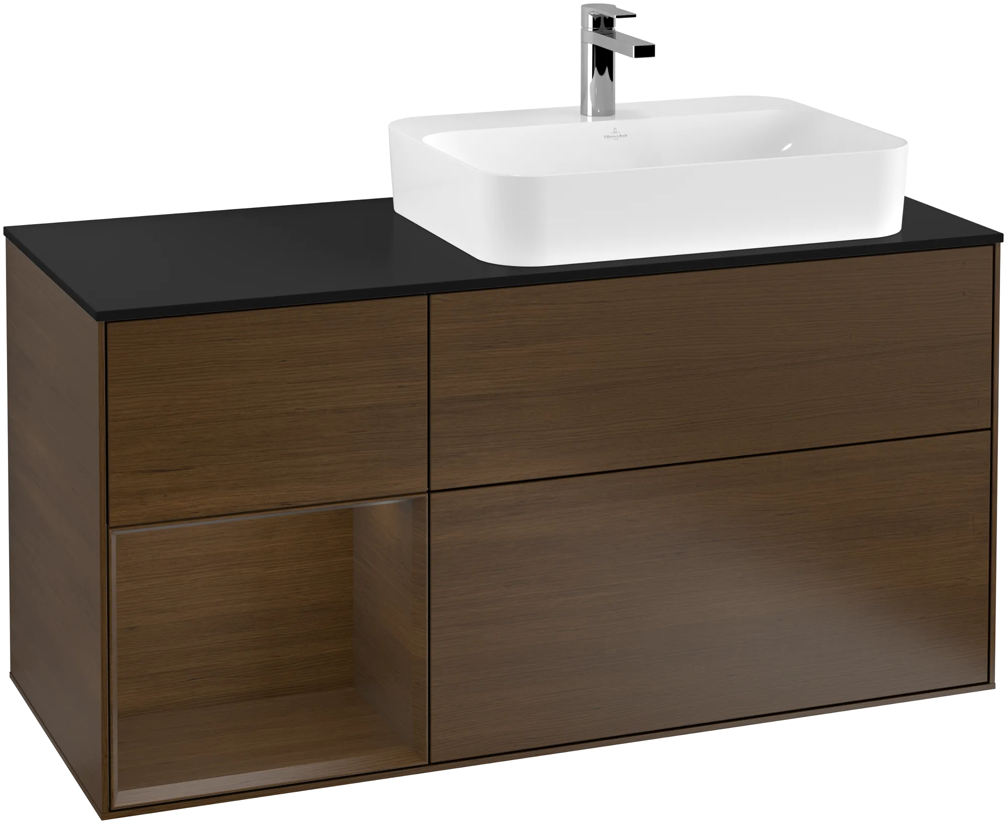 Villeroy & Boch Finion Waschbeckenunterschrank F39 1200x603x501mm Walnut Veneer / Glass Black Matt