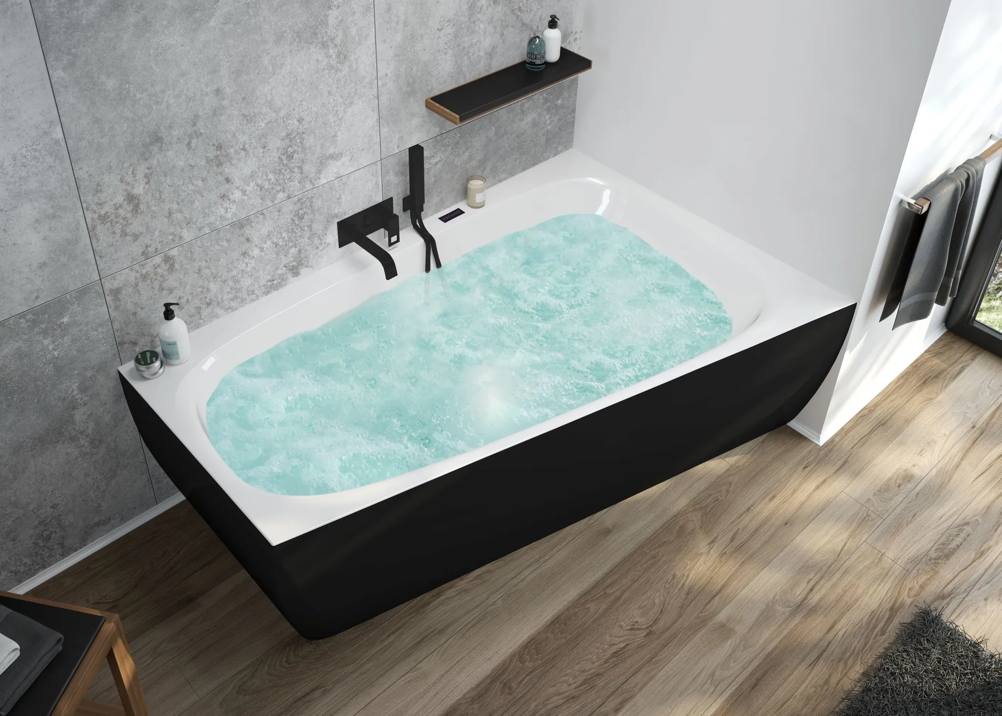 Hoesch iSensi Badewanne 1500x1000 Monolith rechts, BiColor Innen weiß glänzend, Außen schwarz matt