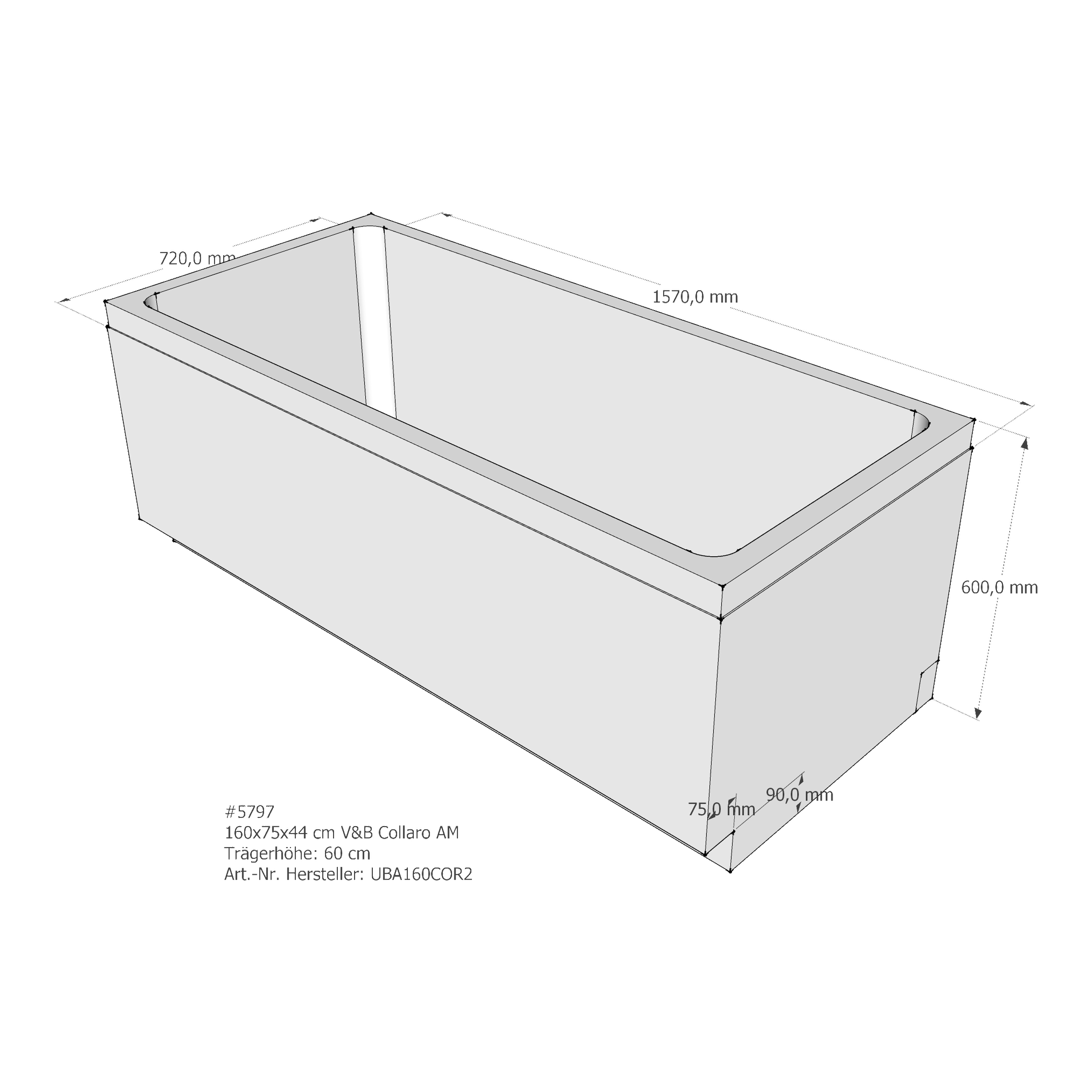 Badewannenträger für Villeroy & Boch Collaro 160 × 75 × 47 cm