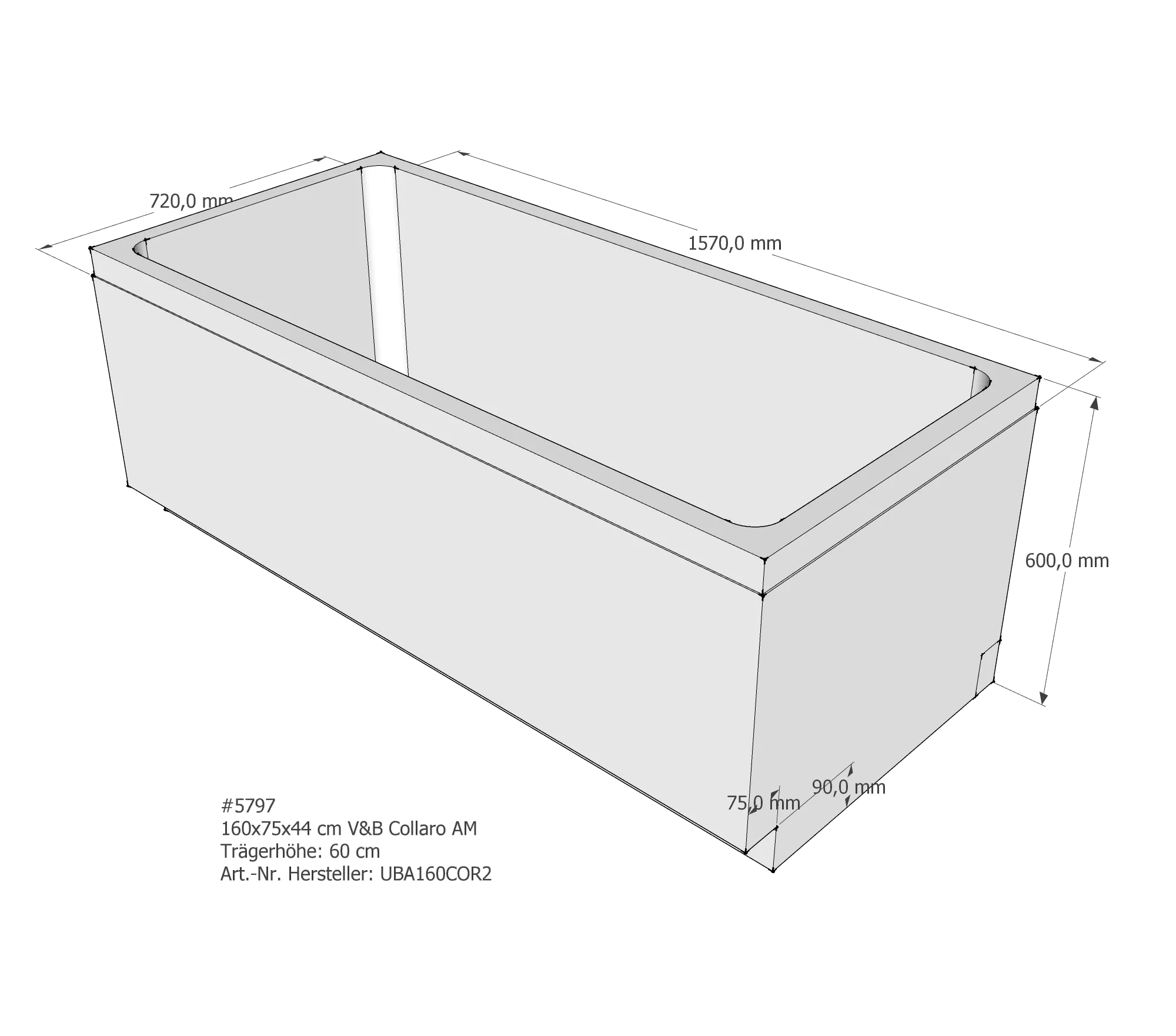 Badewannenträger passend für Villeroy & Boch Collaro 160 × 75 × 47 cm Badewannenträger passend für Villeroy & Boch Collaro 160 × 75 × 47 cm