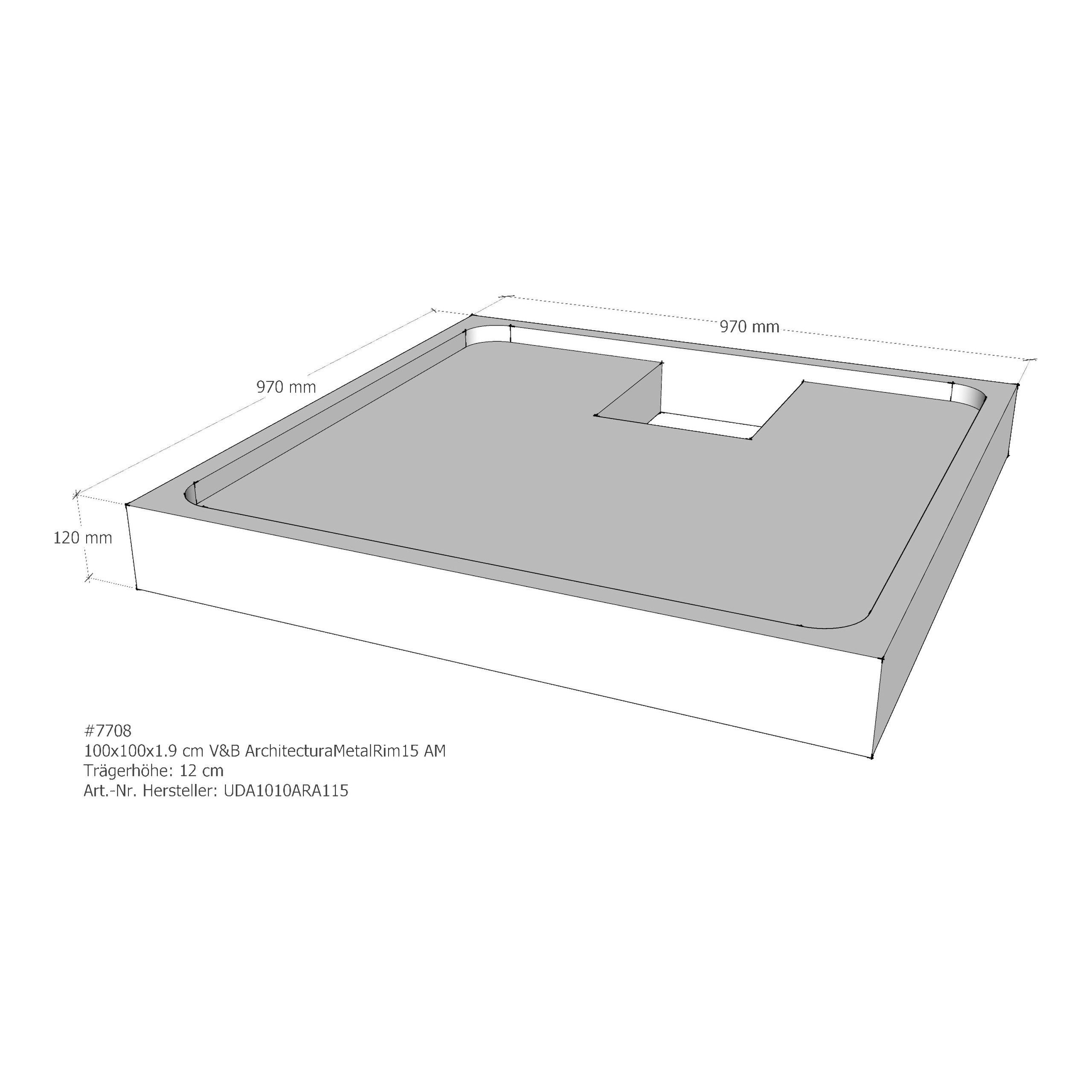 Villeroy & Boch Duschwanne inkl. Wannenträger und Ablaufgarnitur „Architectura MetalRim“ 100 × 100 cm