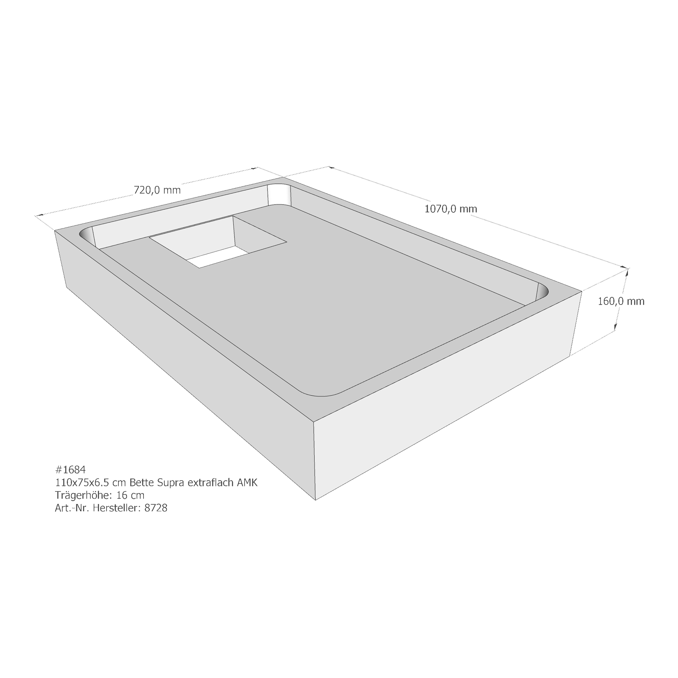 Duschwannenträger für Bette BetteSupra (extraflach) 110 × 75 × 6,5 cm