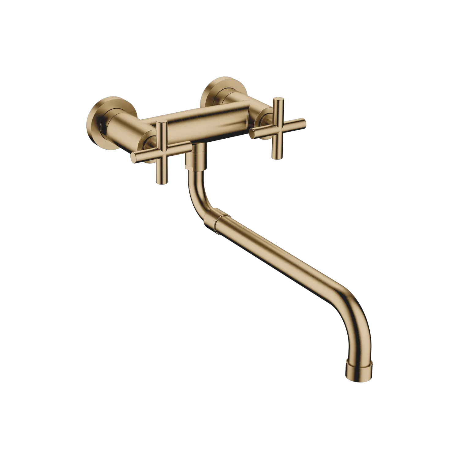 Dornbracht TARA Wand-Brückenbatterie mit herausziehbarem Auslauf, Dark Brass gebürstet PVD, Ausladung 365–545 mm, schwenkbarer Laminarstrahl, Anschluss 1/2", Stichmaß 150 mm ± 10 mm