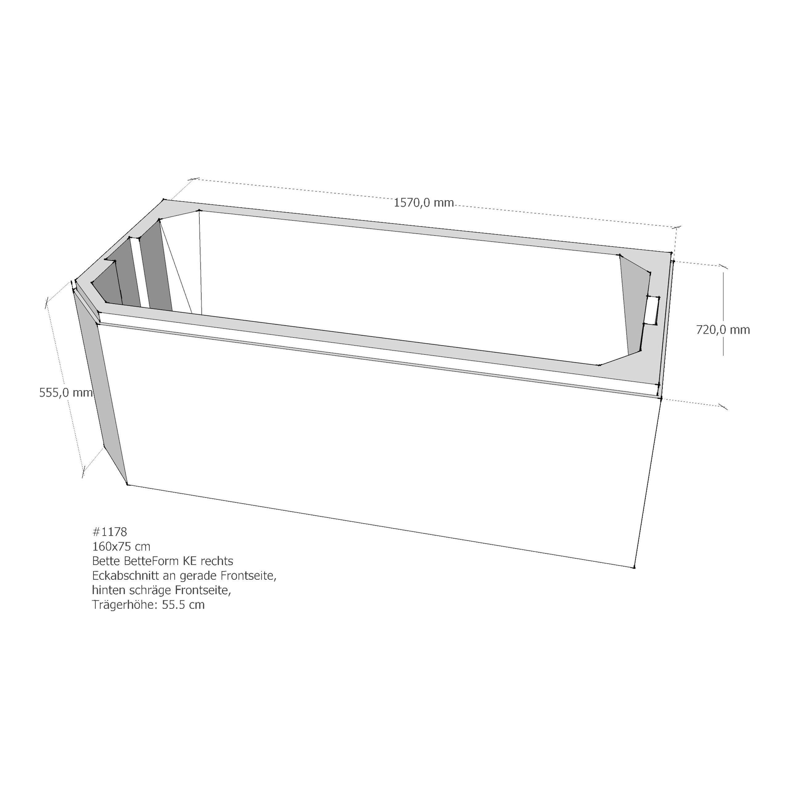 Badewannenträger für Bette Profi-Form KE rechts gerade Frontseite 160 × 75 × 42 cm Ausführung: rechts / Breite: 75 cm / Länge: 160 cm Badewannenträger für Bette Profi-Form KE rechts gerade Frontseite 160 × 75 × 42 cm Ausführung: rechts / Breite: 75 cm / Länge: 160 cm