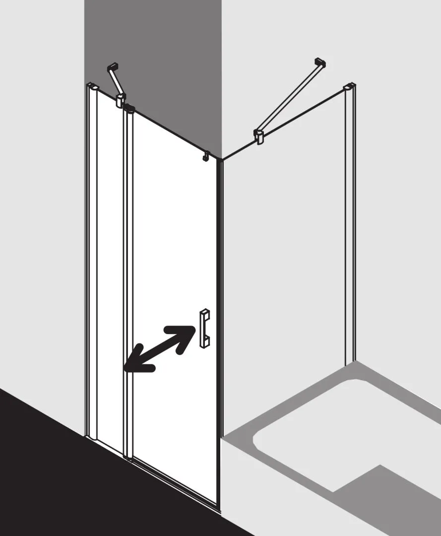 Kermi Duschtür Pendeltür 1-flügelig mit Festfeld links für Ecke „PEGA“ Glas Klar, Profile Silber Hochglanz, BV: 765 - 790 mm GAK: 750 - 775 mm WE: 775 - 800 mm H: 1850 mm