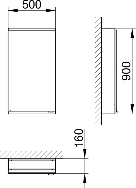 Royal Modular 2.0 800001051100000 Spiegelschrank unbeleuchtet Wandvorbau, ohne Steckdose 500 x 900 x 160 mm silber-eloxiert