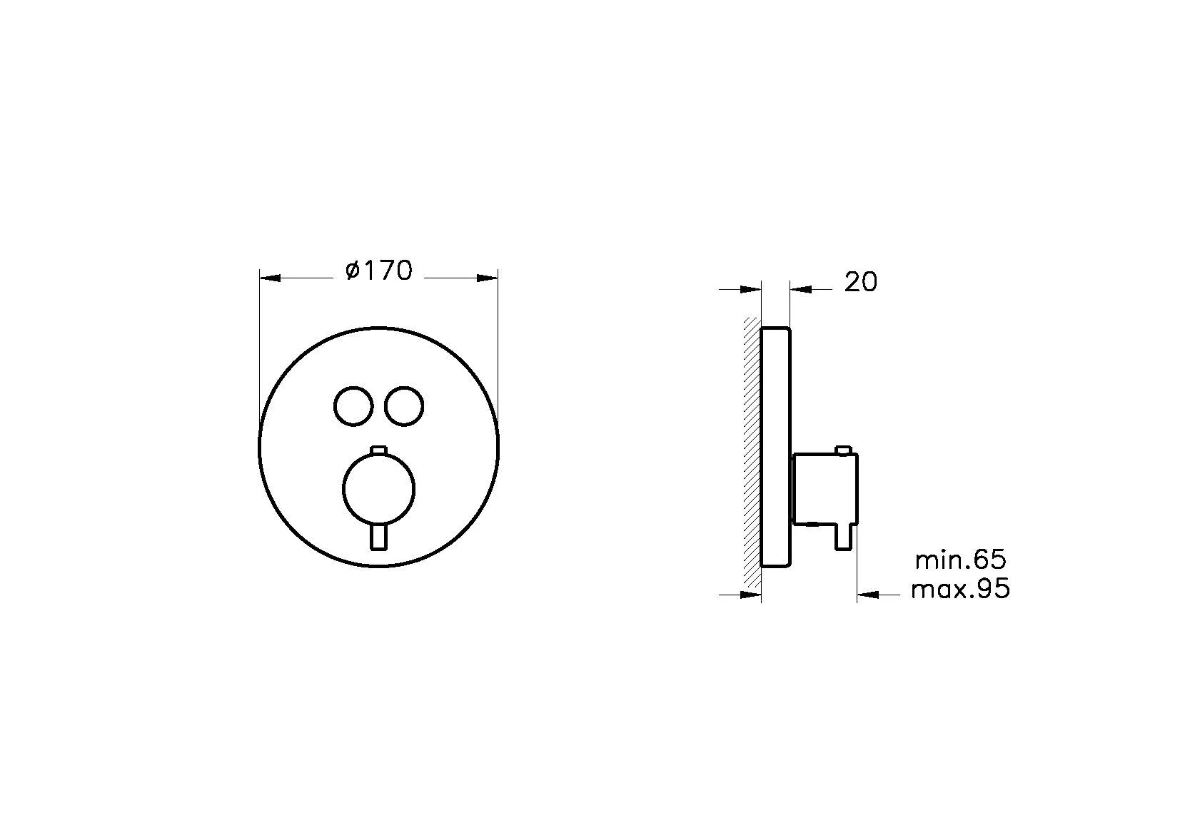 AquaControl Thermostat-Einhebel-Wannenfüll- und Brausearmatur mit Drucktasten-Umstellung V-Box Unterputzmontage Form rund Chrom AquaControl Thermostat-Einhebel-Wannenfüll- und Brausearmatur mit Drucktasten-Umstellung V-Box Unterputzmontage Form rund Chrom