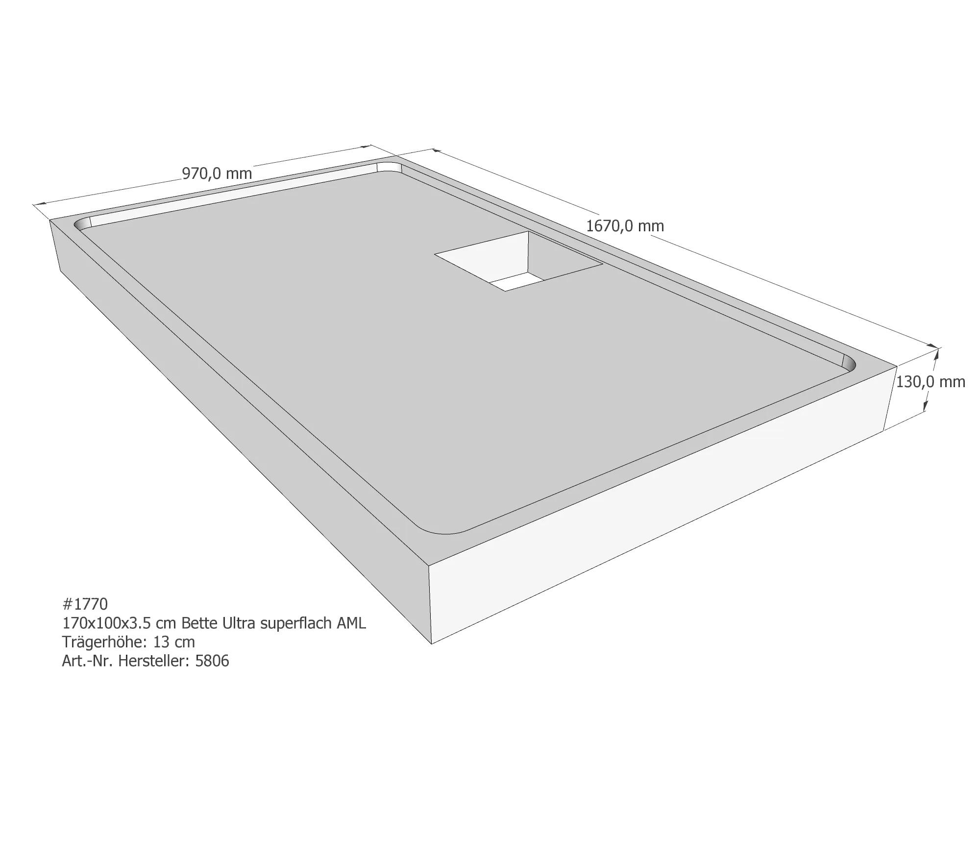 Duschwannenträger für Bette Ultra (superflach) 170 × 100 × 3,5 cm Breite: 100 cm / Länge: 170 cm