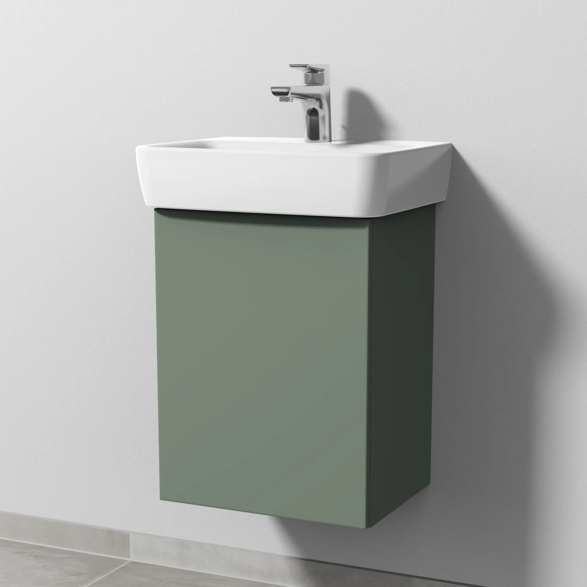 Sanipa Waschtischunterschrank „3way“ passend zu Keramik-Waschtische Renova Plan von Geberit 390 × 520 × 302 mm in Soft-Green, Anschlag links