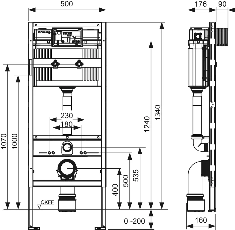 TECEprofil WC-Modul mit Uni-Spülkasten für Geberit Publica Ausgussbecken, Bauhöhe 1340 mm