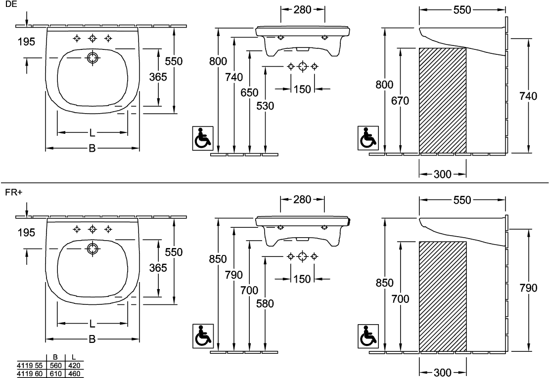 Villeroy & Boch Wandwaschtisch „ViCare“ 600 × 550 × 195 mm, mit Hahnlochbohrung in Weiß Alpin Villeroy & Boch Wandwaschtisch „ViCare“ 600 × 550 × 195 mm, mit Hahnlochbohrung in Weiß Alpin