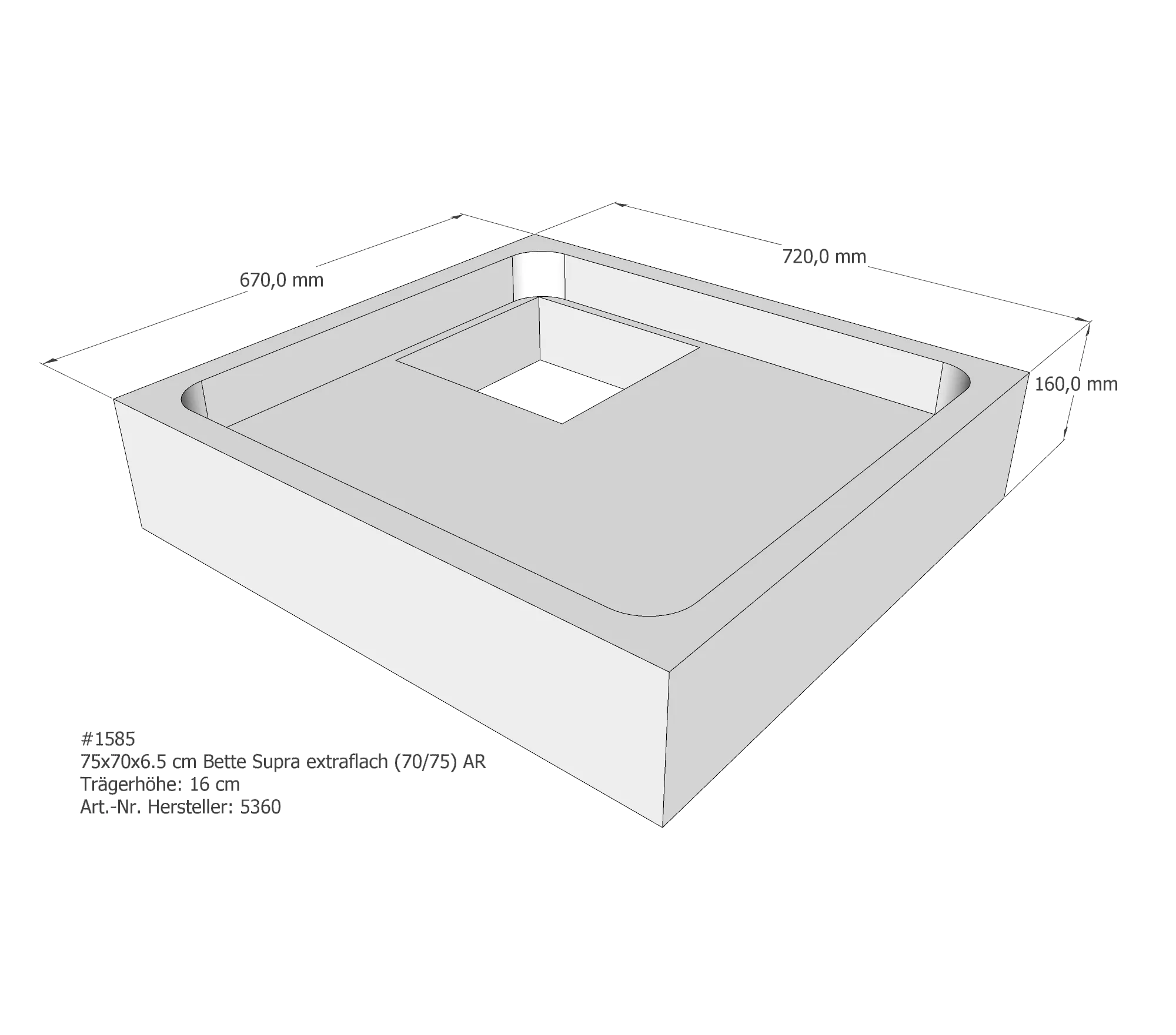 Duschwannenträger passend für Bette BetteSupra (extraflach) 75 × 70 × 6,5 cm Breite: 70 cm / Länge: 75 cm