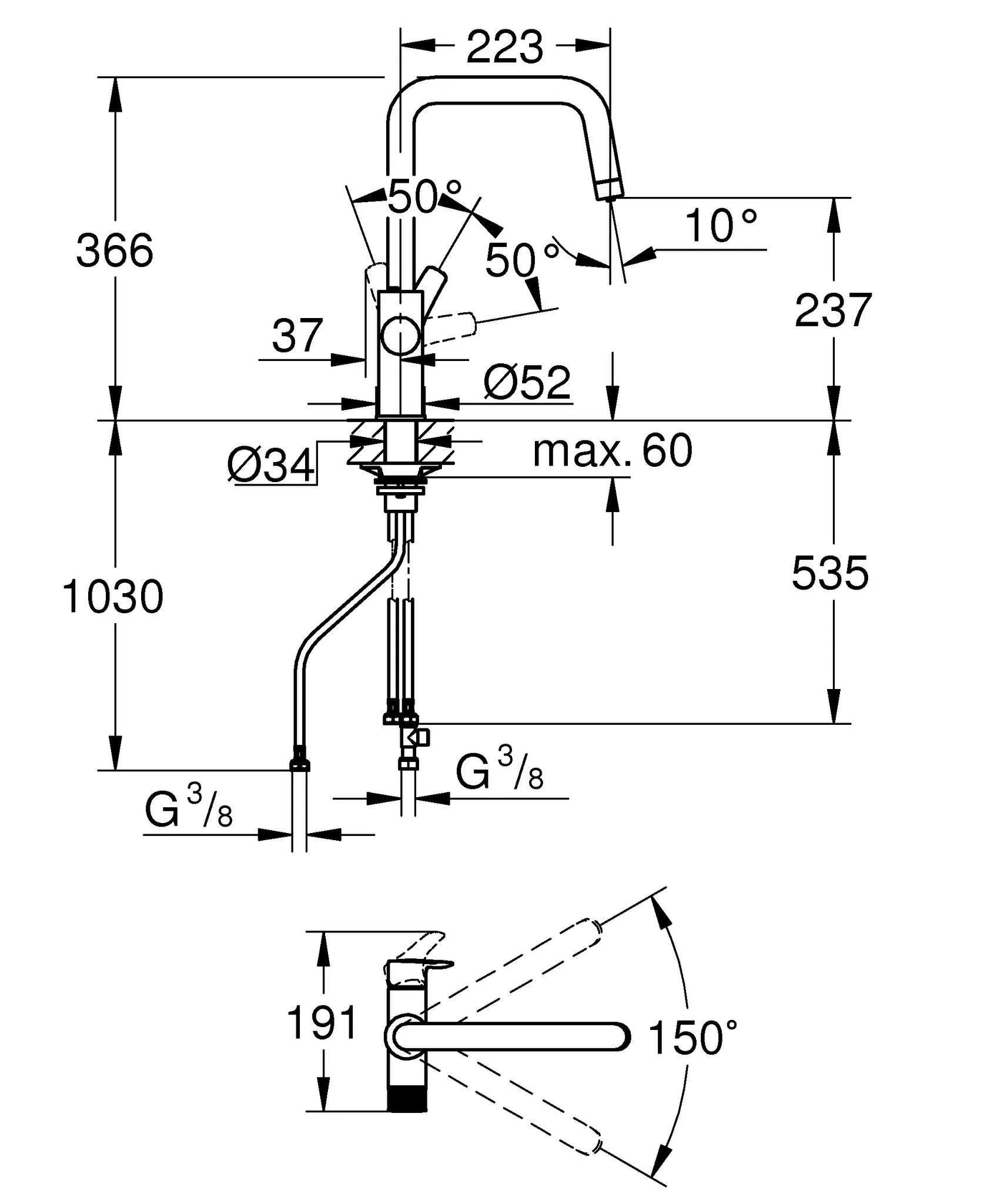 Grohe Blue Pure Eurosmart Einhand-Spültischbatterie, U-Auslauf, chrom Grohe Blue Pure Eurosmart Einhand-Spültischbatterie, U-Auslauf, chrom