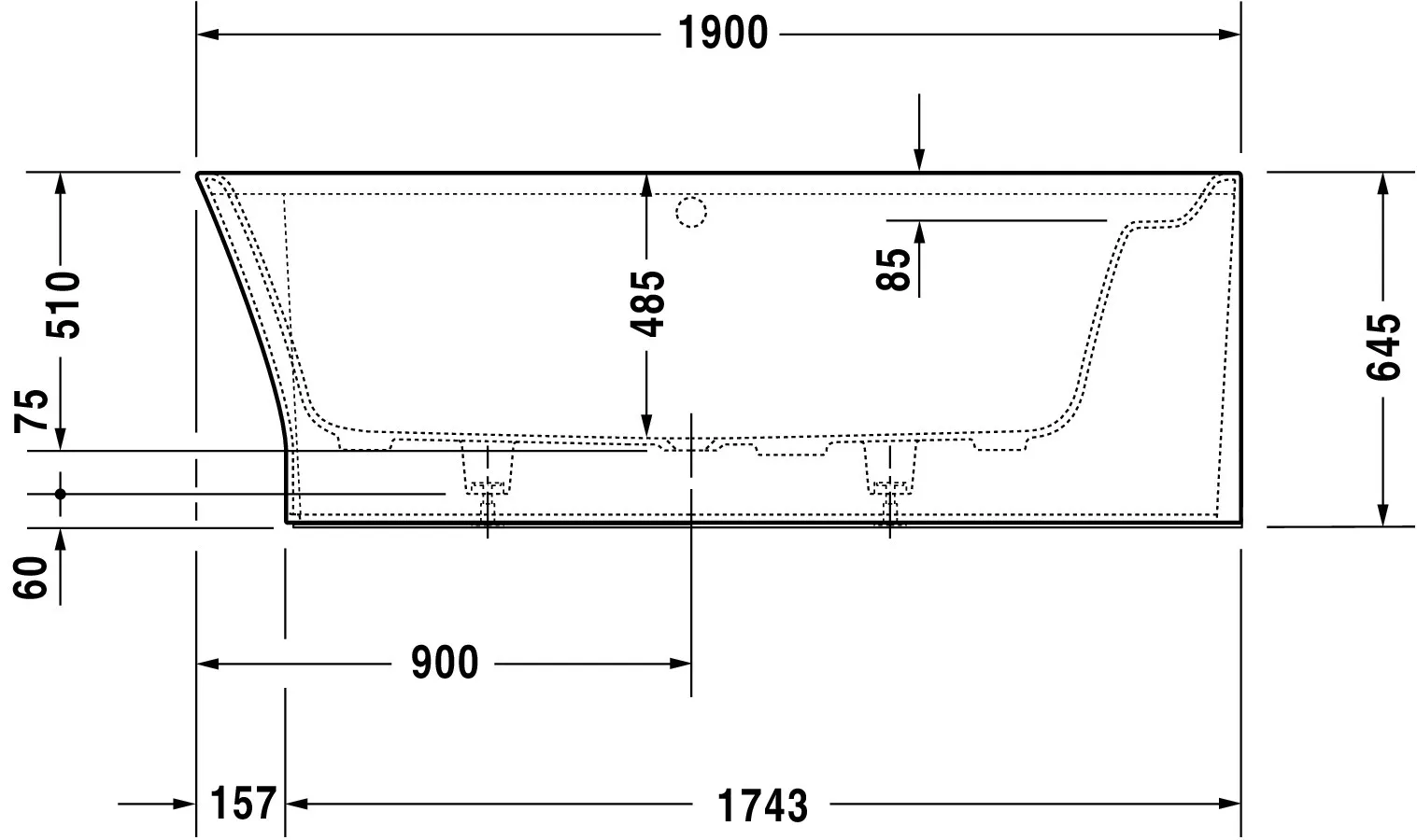 Duravit Whirlwanne „Cape Cod“ vorwand oval 190 × 90 cm, rechts