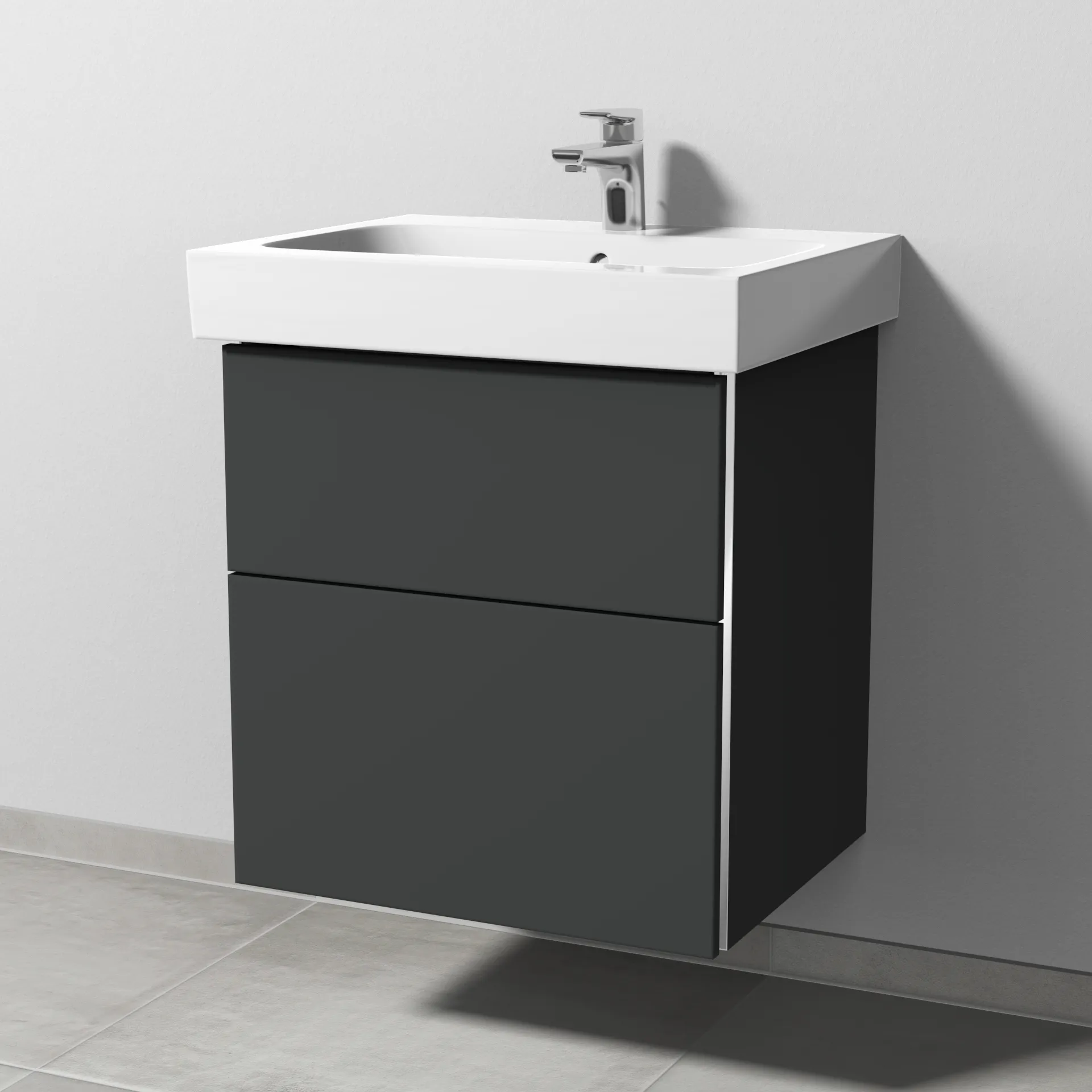 Sanipa Waschtischunterschrank „3way“ passend zu Keramik-Waschtische iCon von Geberit 550 × 593 × 462 mm in Graphit (matt), Becken mittig