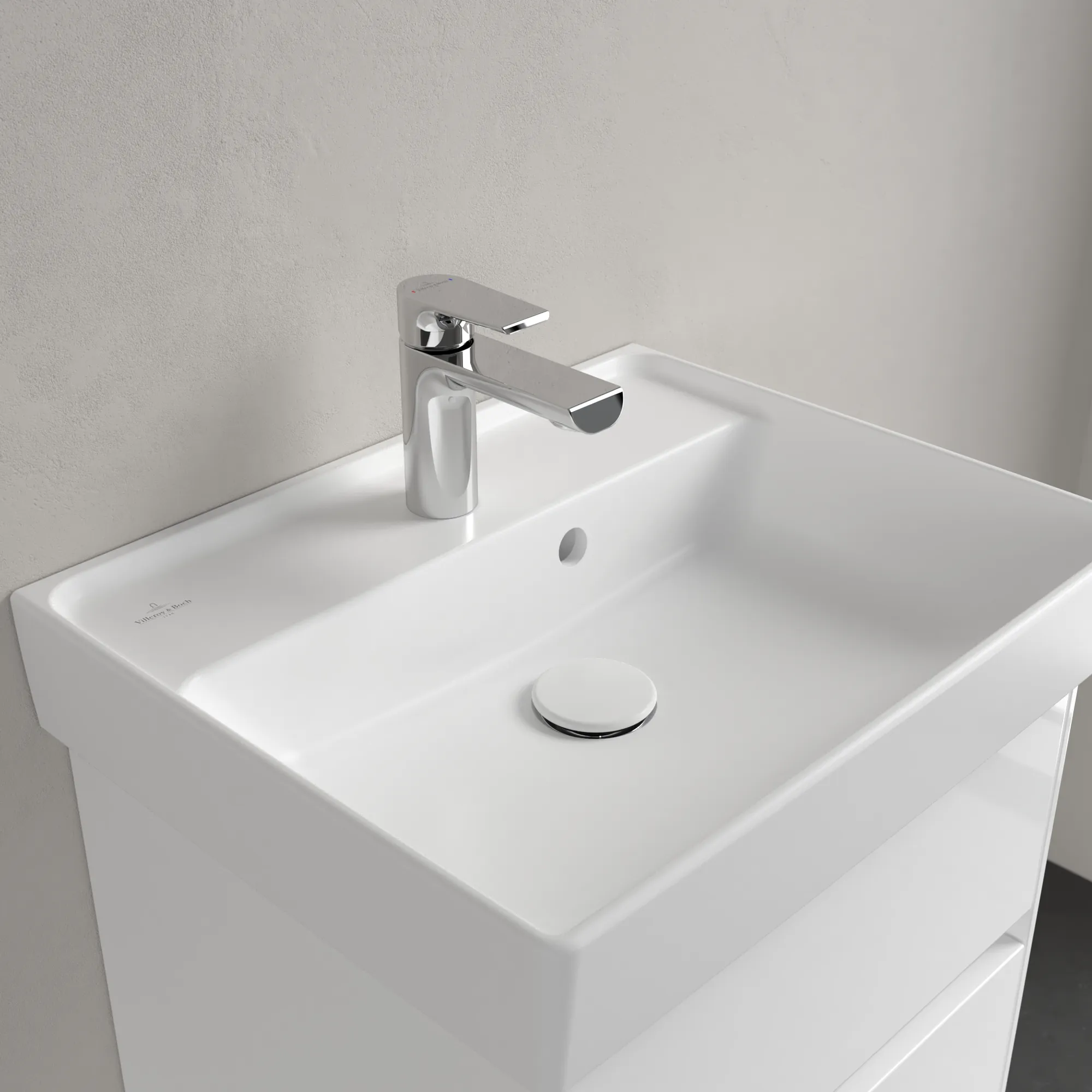 Villeroy & Boch Handwaschbecken Collaro, 500 x 400 x 150 mm, Stone White CeramicPlus, Rechteck, TitanCeram, mit Überlauf
