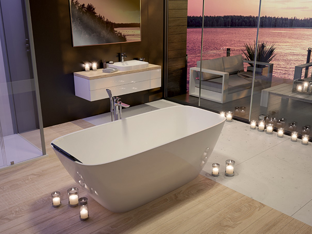 Hoesch Badewanne „Lasenia“ für barrierefreie Bäder freistehend oval 180 × 80 cm in Weiß