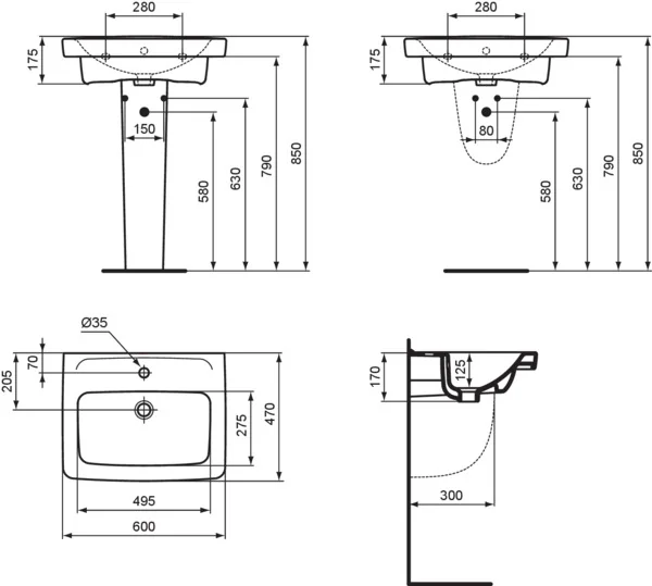 Ideal Standard Eurovit Waschtisch 60 cm, weiß mit Hahnloch und Überlauf