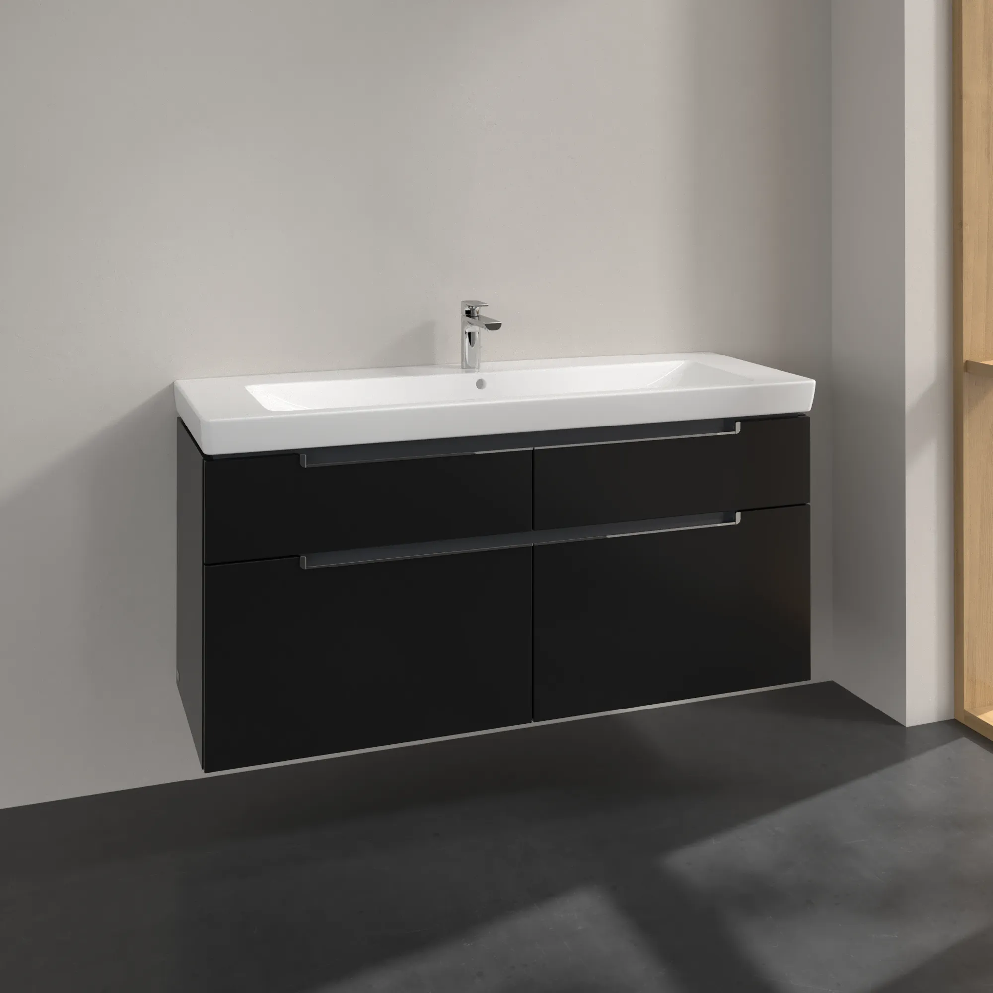 Villeroy & Boch Waschtischunterschrank „Subway 2.0“ 128,7 × 59 × 44,9 × 44,9 cm Black Matt Lacquer, mittig, ohne Beleuchtung