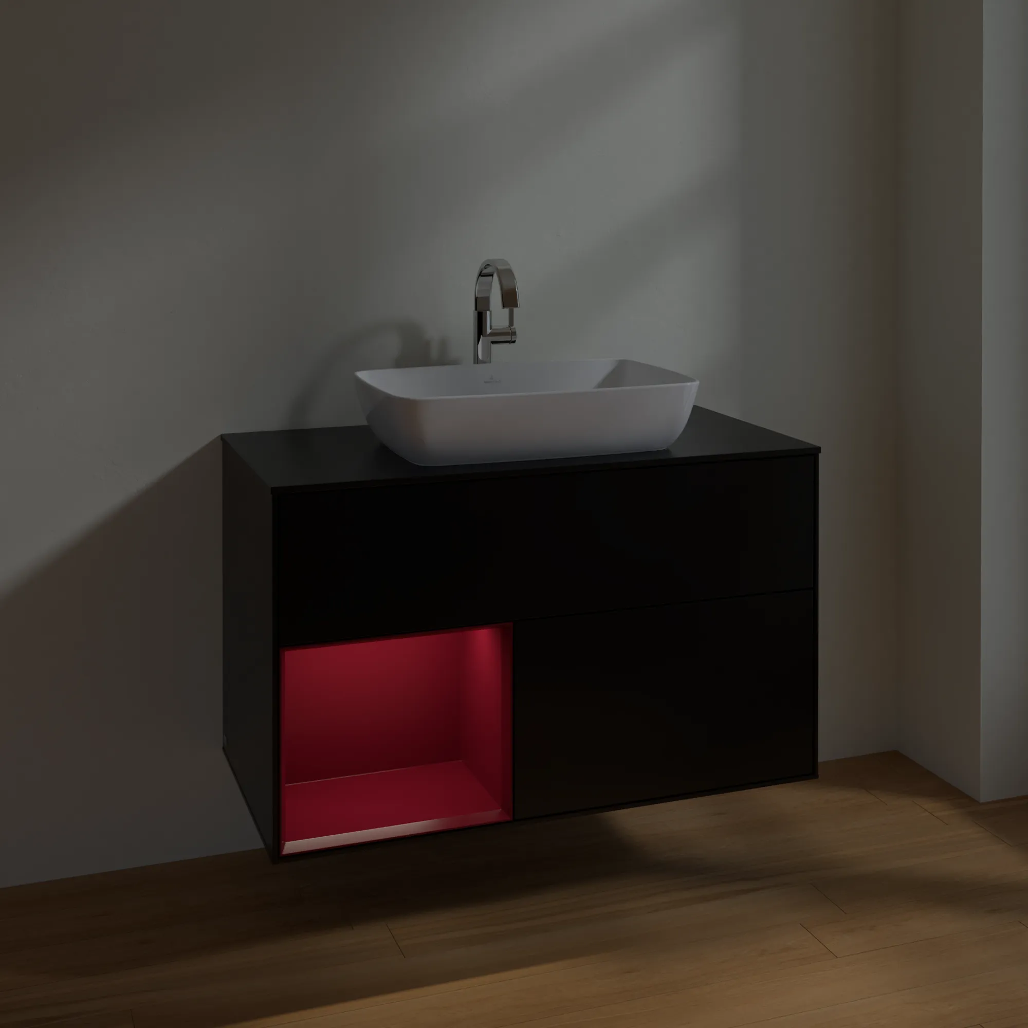Villeroy & Boch Waschbeckenunterschrank Finion F77, 1000x603x501 mm, Black Matt Lacquer, mit Beleuchtung und Push-to-open Funktion Villeroy & Boch Waschbeckenunterschrank Finion F77, 1000x603x501 mm, Black Matt Lacquer, mit Beleuchtung und Push-to-open Funktion