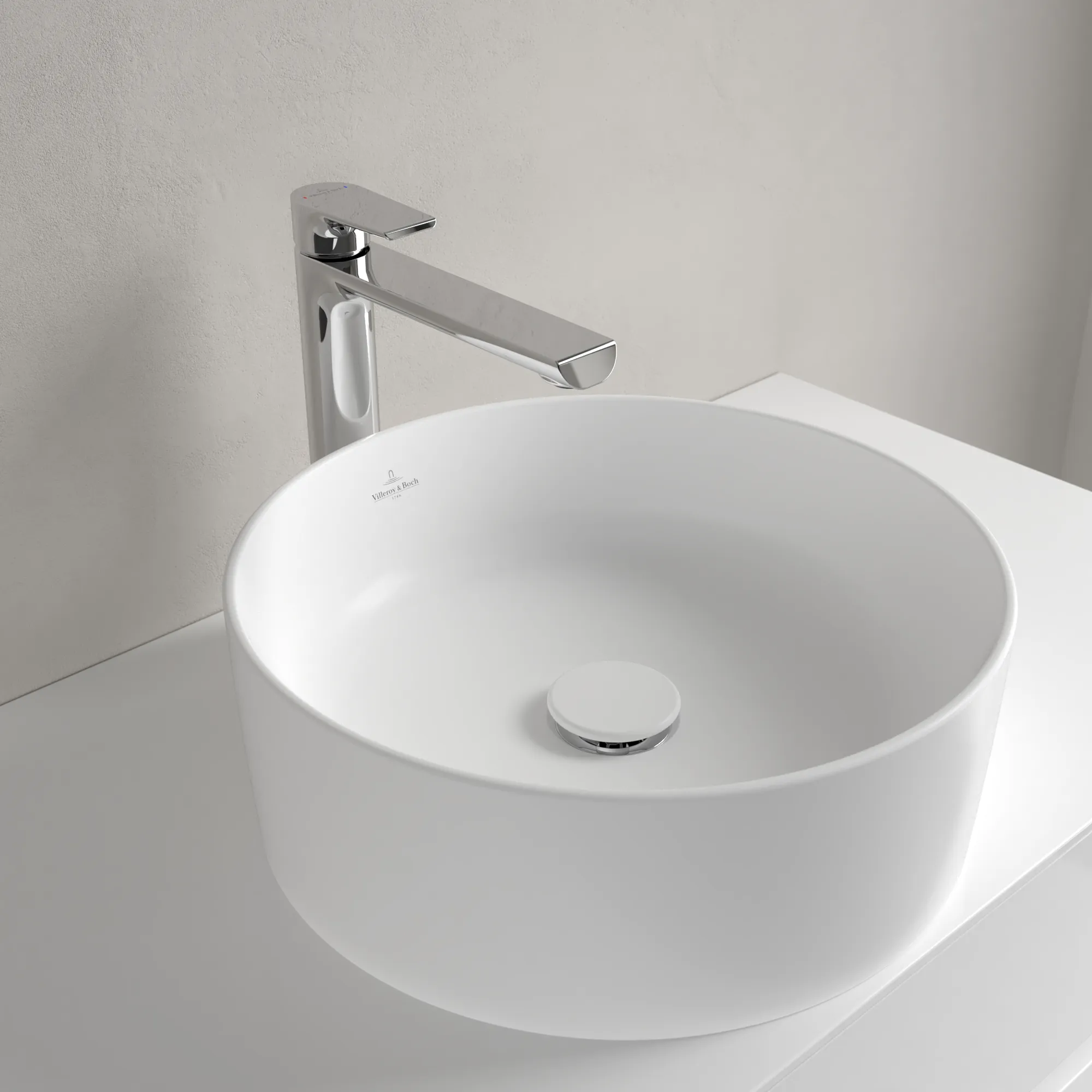 Villeroy & Boch Aufsatzwaschtisch rund aus TitanCeram „Collaro“ ⌀ 400 mm, ohne Hahnlochbohrung in Stone White