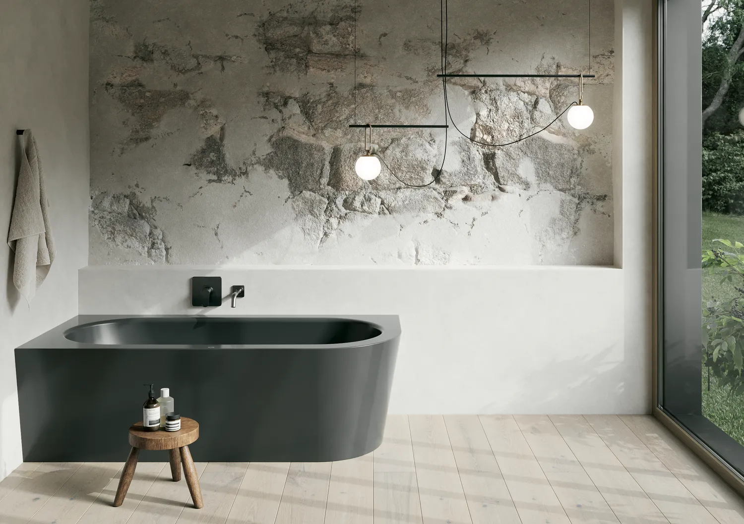Bette BetteSilhouette Badewanne 1850x850x420 mm, Ebony, glasierter Titan-Stahl, 2-Sitzer, Eck-Einbau