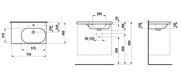 Waschtisch LUA 460x750x180 asymmetrisch Becken rechts 1 Hahnloch mit Überlauf weiß Waschtisch LUA 460x750x180 asymmetrisch Becken rechts 1 Hahnloch mit Überlauf weiß