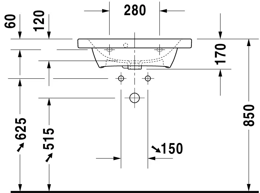 Wandwaschtisch „DuraStyle“, mit Überlauf, Hahnlochposition mittig Wandwaschtisch „DuraStyle“, mit Überlauf, Hahnlochposition mittig
