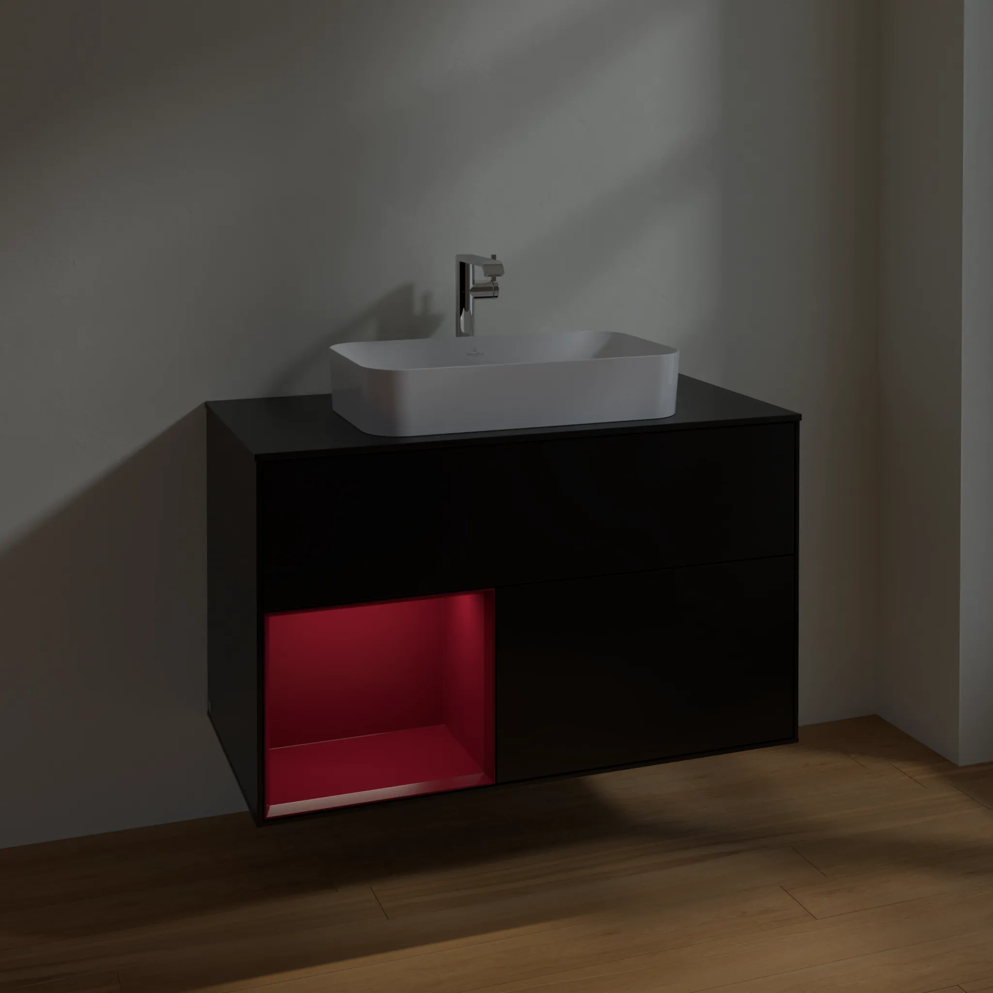 Villeroy & Boch Waschbeckenunterschrank Finion F24, 1000x603x501 mm, Black Matt Lacquer mit Beleuchtung und Push-to-open Funktion Villeroy & Boch Waschbeckenunterschrank Finion F24, 1000x603x501 mm, Black Matt Lacquer mit Beleuchtung und Push-to-open Funktion
