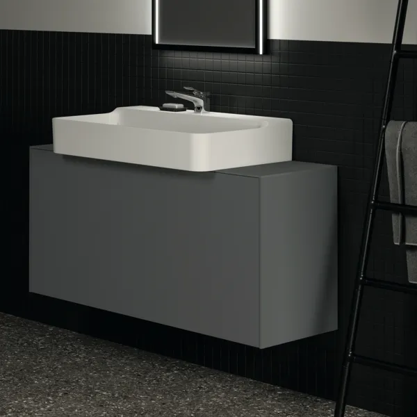 Waschtischplatte Conca, aus Keramik, 1202x373x6mm, Marmor Noir Desir