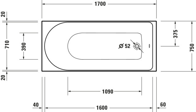 Duravit Badewanne „D-Neo“ rechteck 170 × 75 cm, Fußablauf 