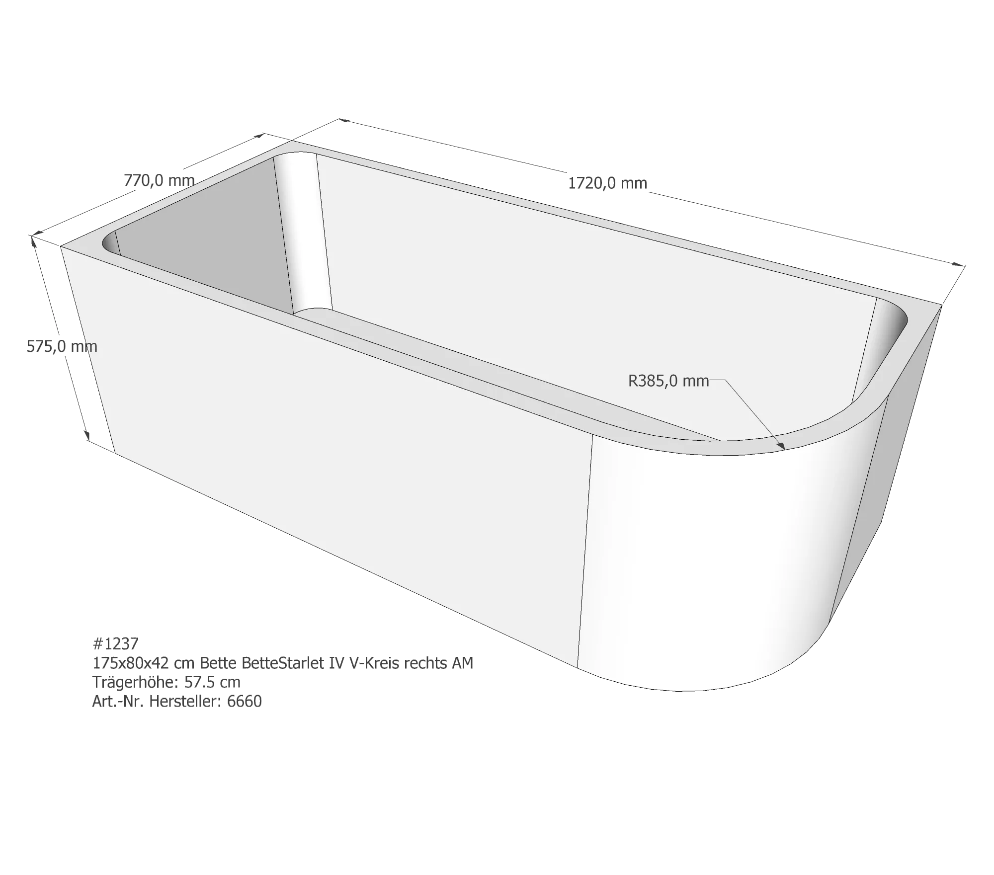 Badewannenträger für Bette Starlet IV rechts 175 × 80 × 42 cm Breite: 80 cm / Länge: 175 cm
