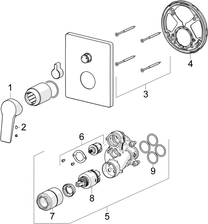 HansaTWIST Wannen- und Brausearmatur, Einhebelmischer Fertigmontageset für Wanne/Brause HansaTWIST 8984 Rosette eckig Matt-Schwarz