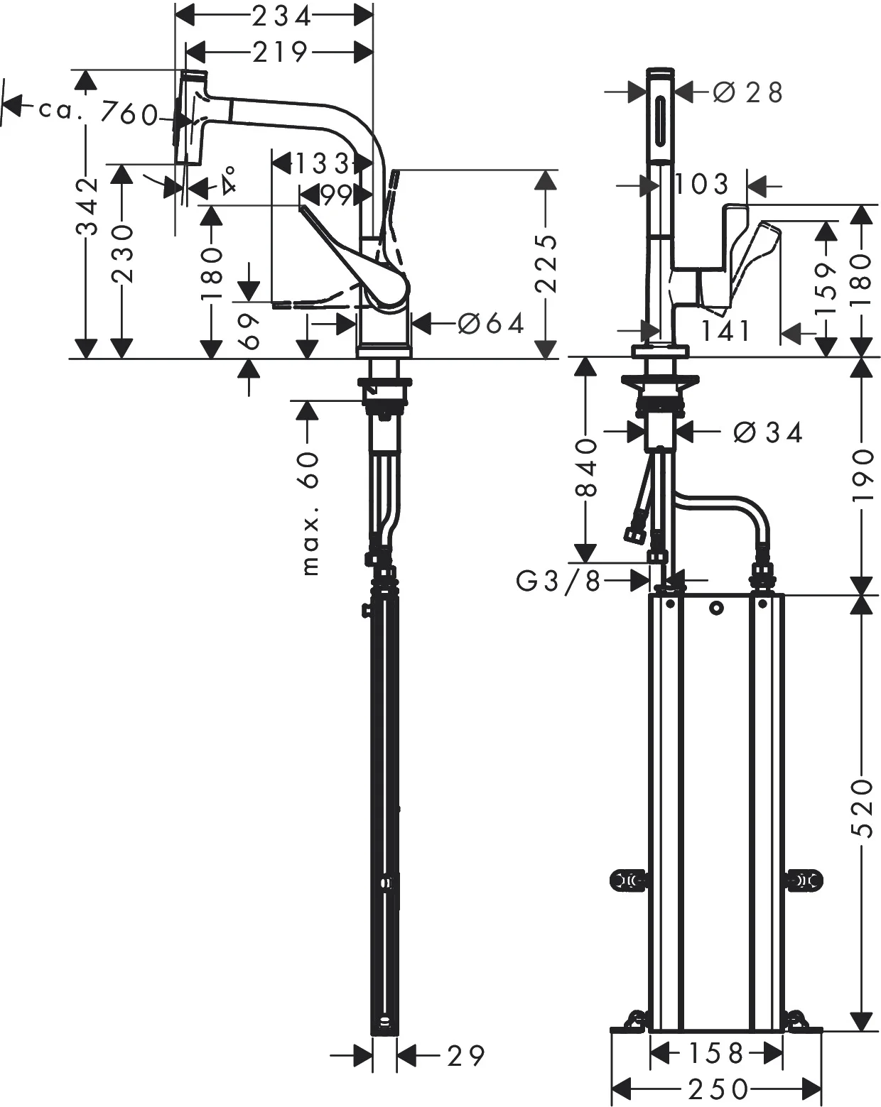 Hansgrohe AXOR Citterio Einhebel-Küchenmischer Select 230 2jet mit Ausziehbrause und sBox, Chrom Hansgrohe AXOR Citterio Einhebel-Küchenmischer Select 230 2jet mit Ausziehbrause und sBox, Chrom