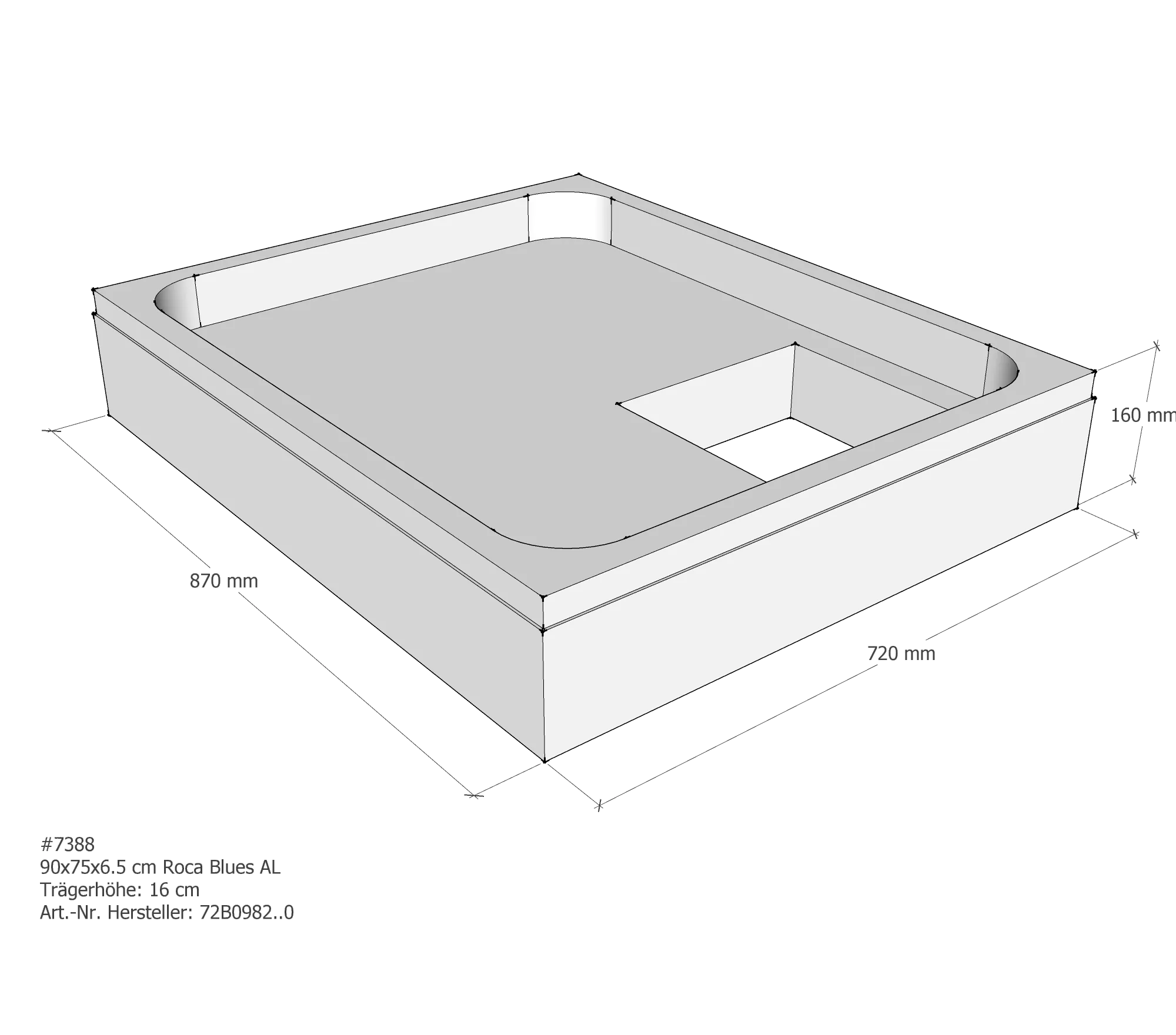 Duschwannenträger für Roca Blues 90 × 75 × 6,5 cm