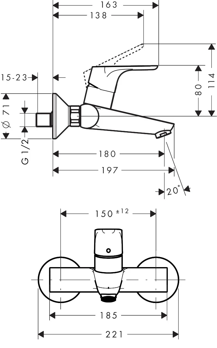 Hansgrohe Focus Einhebel-Waschtischmischer Aufputz chrom, Ausladung 180 mm, Hebelgriff, Stichmaß 150 ± 12 mm, Normalstrahl, max. Durchfluss 5 l/min
