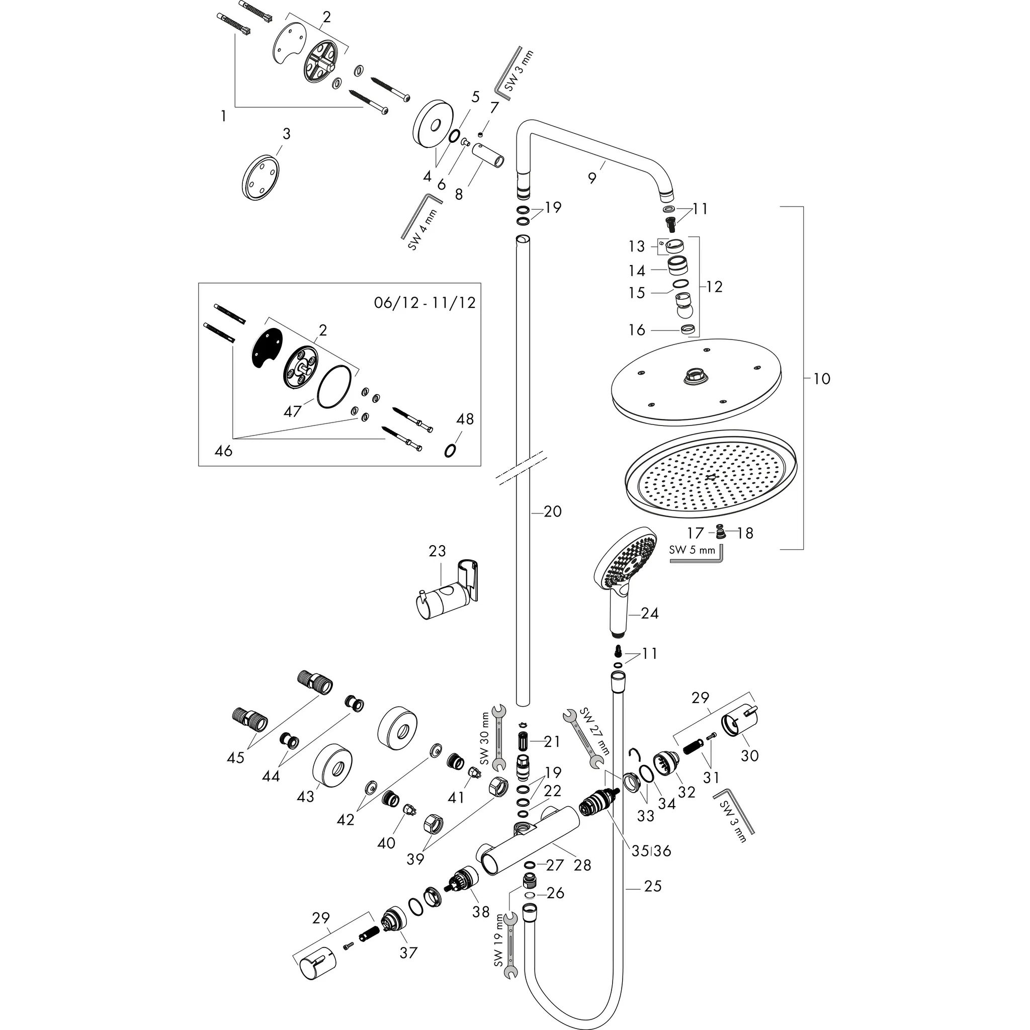 Showerpipe Croma Select S 280 mit Raindance Handbrause mattschwarz