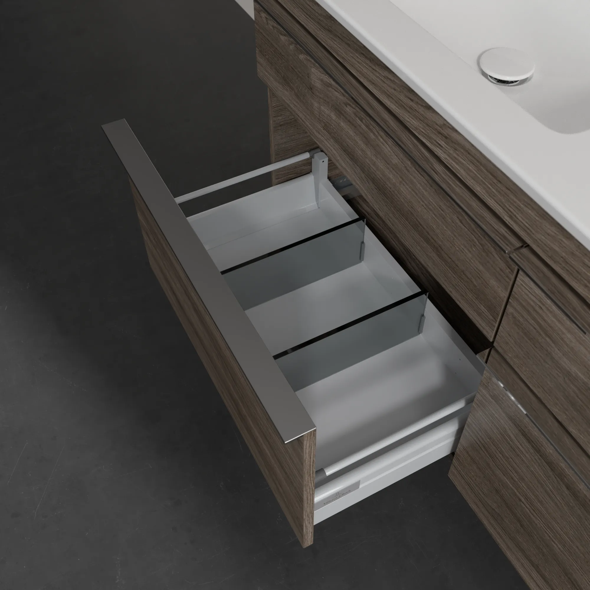 Villeroy & Boch Waschtischunterschrank „Venticello“ für Schrank-Doppelwaschtisch 1253 × 590 × 502 mm Stone Oak, für links und rechts